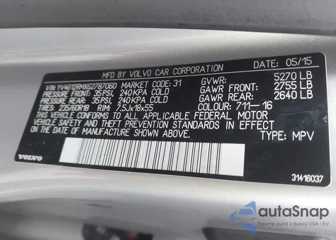 2016 Volvo Xc60 T5 Platinum from USA, damaged, VIN YV4612RMXG2787060